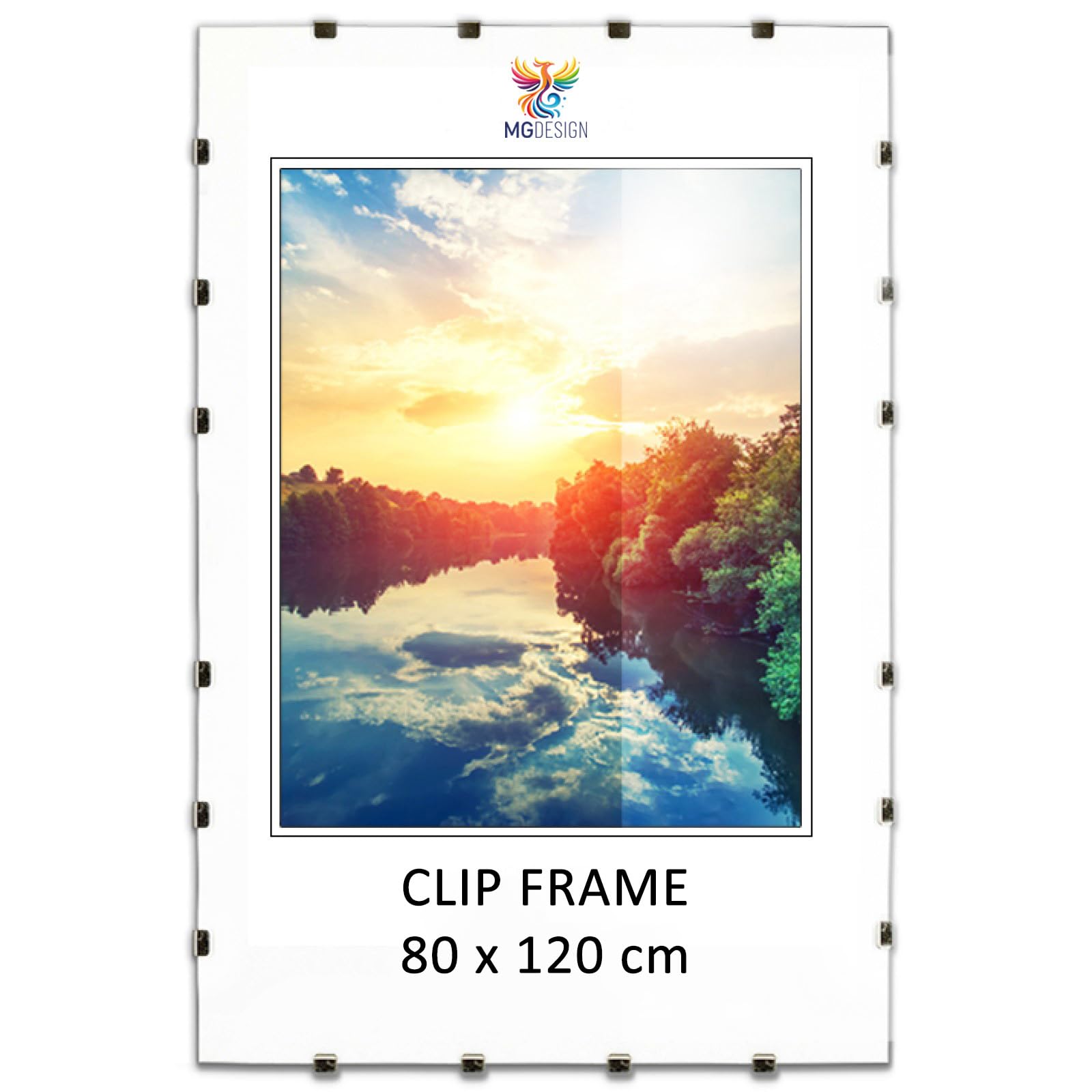 Mg Design Transparent Clip Frame 31 X 47 In (80 X 120 Cm) – Easy-To-Hang Shatterproof Acrylic Glass – For Posters, Photos & Certificates