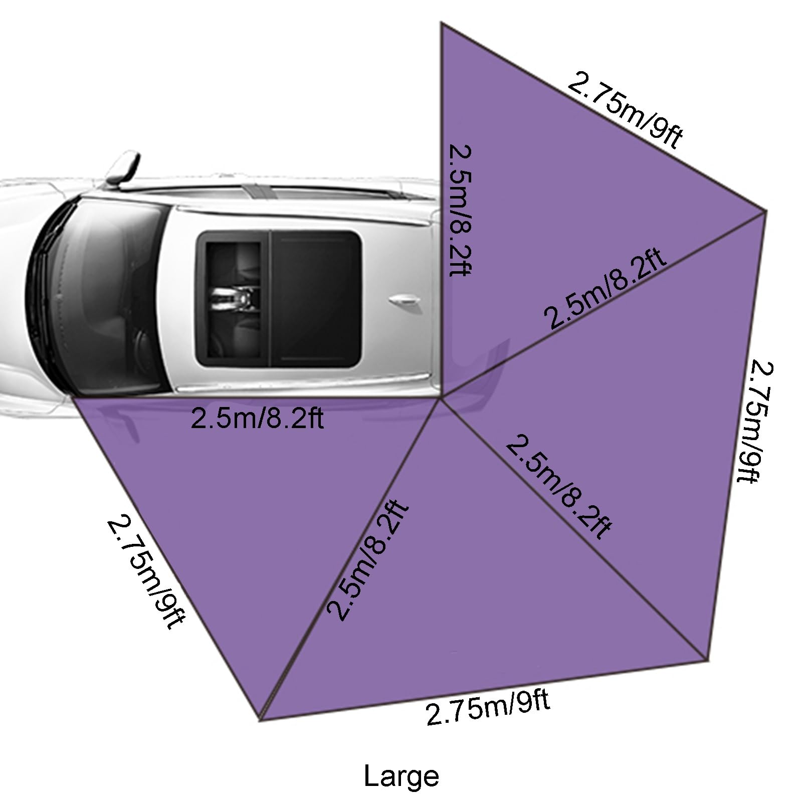 Rideau de toit voiture, soleil 270°, rétractable amovible, montage rapide (large, noir, polyester 280 g)