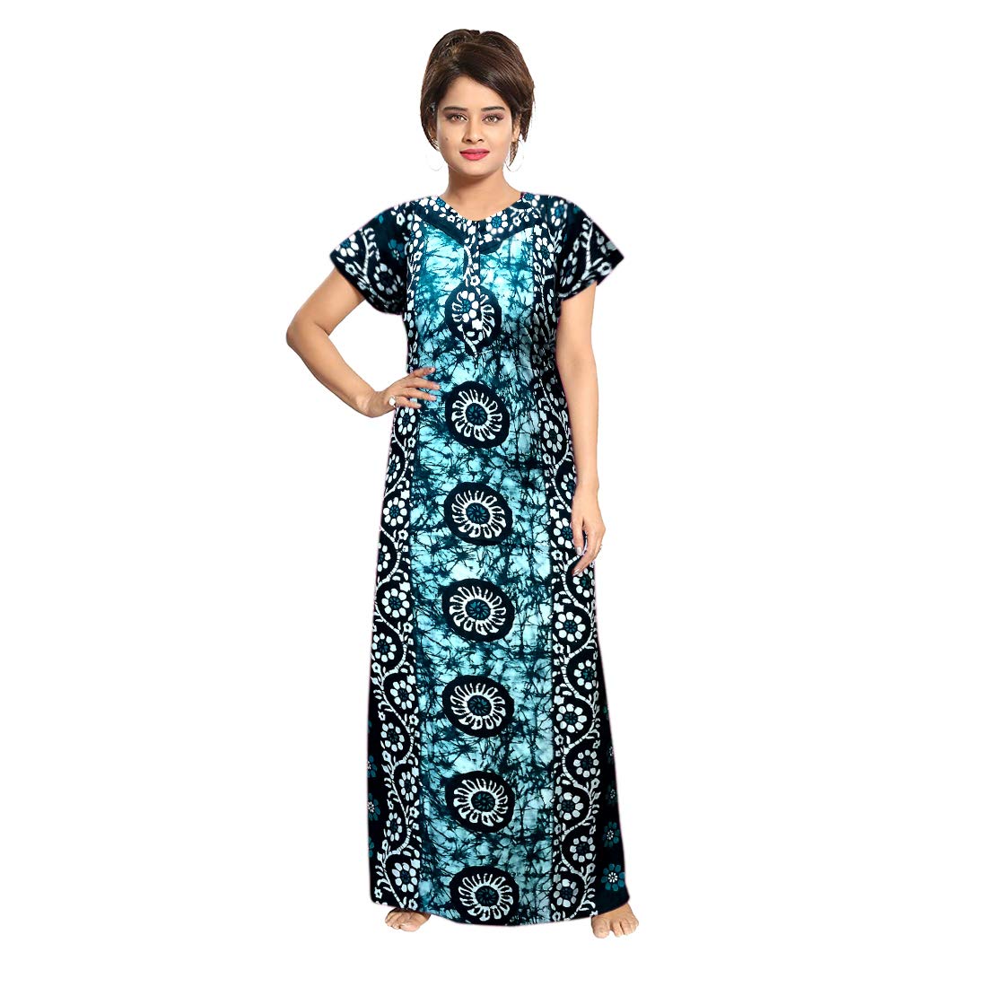 SRK Classy Cotton-Gujari Green Printed Fully Adjustable Size Women Nighty (Free Size- 36-44)