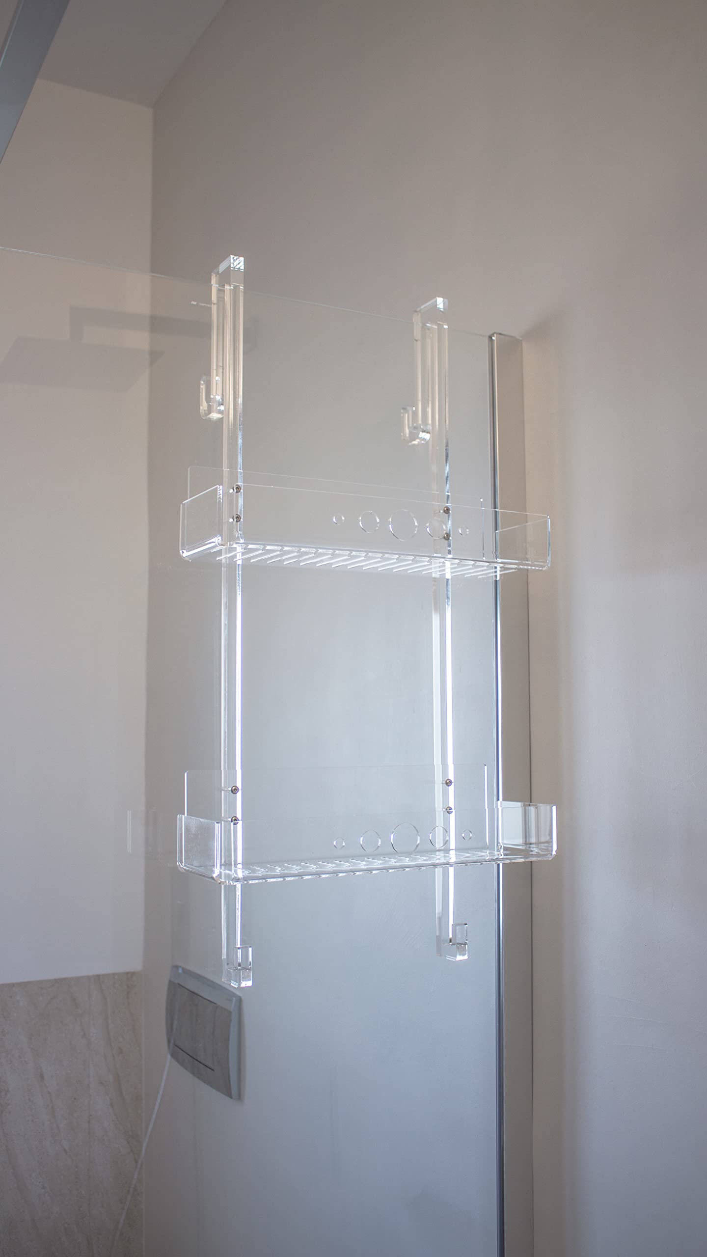 IKONA, Porta Shampoo/Porta Oggetti per Doccia in Plexiglass sp. 12 mm, Intallazione Facile, H. 74 cm x L. 33 cm x P. 12 cm, Capienza max. di 15Kg, Made in Italy, Large