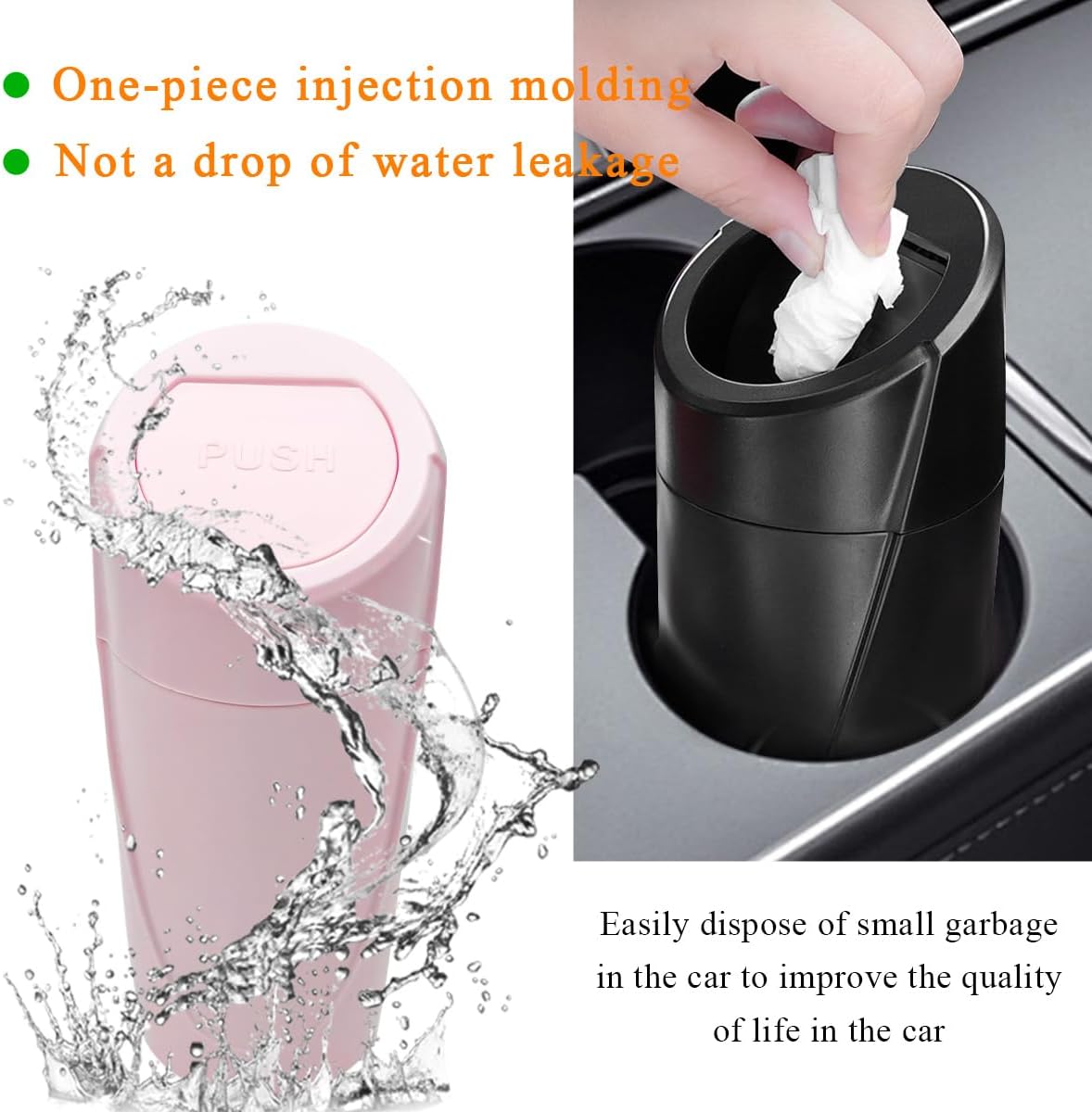 Car Trash Can with Lid, Portable Leakproof Auto Cup Holder Door Garbage Container, Multipurpose Waterproof Mini Cup Holder Trash Can Interior Organizer for Car Home Office (Pink)