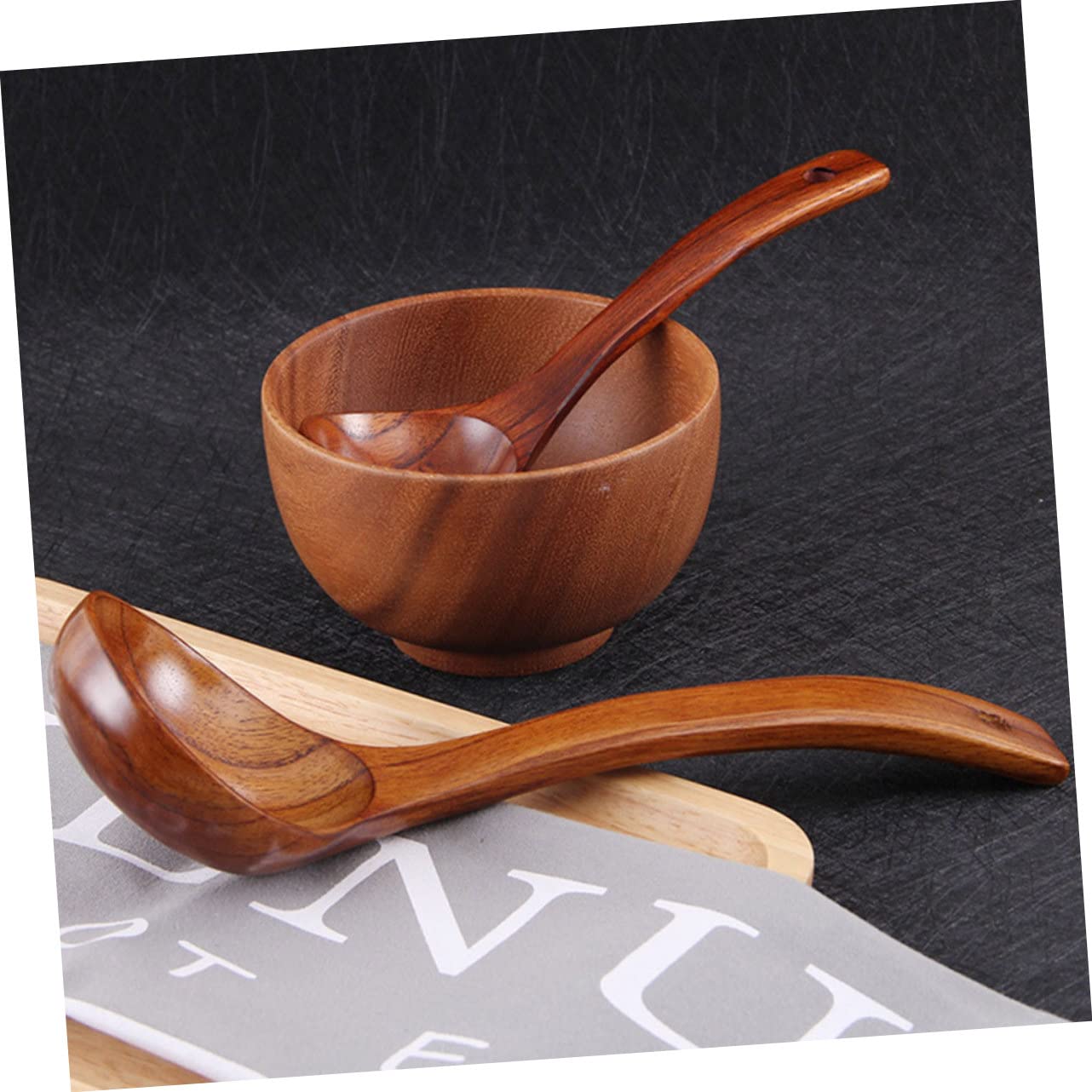 GRIRIW 1pc Natural Wood Soup Ladle Handle Porridge Spoon for Serving Food Comfortable Kitchen Utensil for Home Restaurant Use Sturdy for Soups Stews