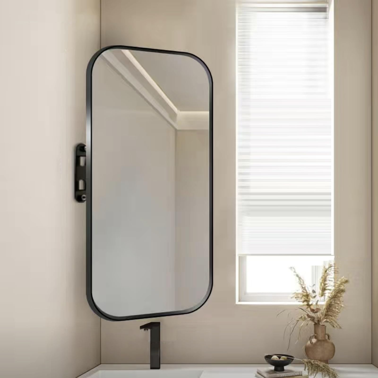 BKSXSOP 360° Swivel Bathroom Corner Mirror with Bracket, HD Vanity in, Gold, Silver - Perfect for Living Room, Bedroom, Hallway, 60x90cm (23.6x35.4in)