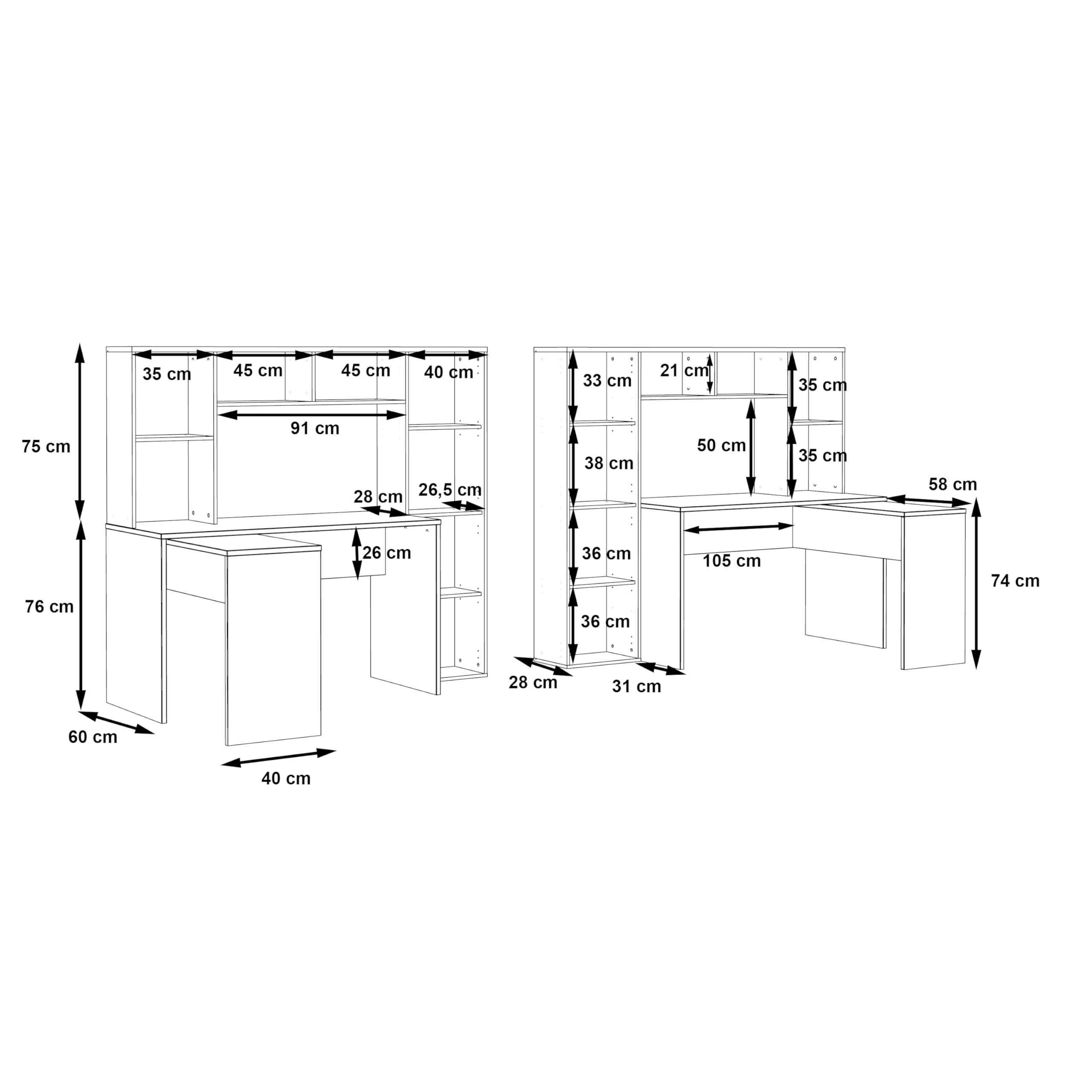 Forte Escritorio Eriadu, Material de Madera, Roble Sonoma/Blanco, An x Al x P: 173 x 152 x 116 cm