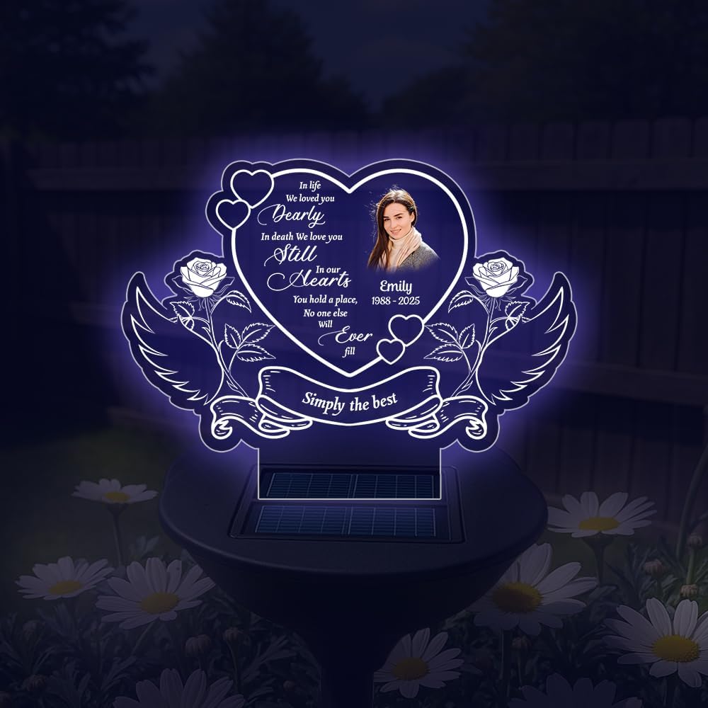 Personalized Memorial Solar Light For Graves, Custom Photo Your Wings Were Ready But My Heart Was Not Garden Light, Sympathy Gifts For Loss Of Loved ones Mom Dad Grandparent Garden Decor (STYLE-08)