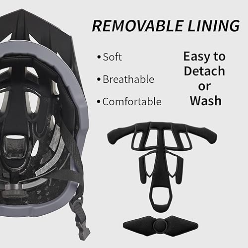 Miniatura 6 de Casco de bicicleta para adultos, casco ligero de bicicleta de montaña con luz trasera LED recargable por USB, visera solar extraíble para mujeres,