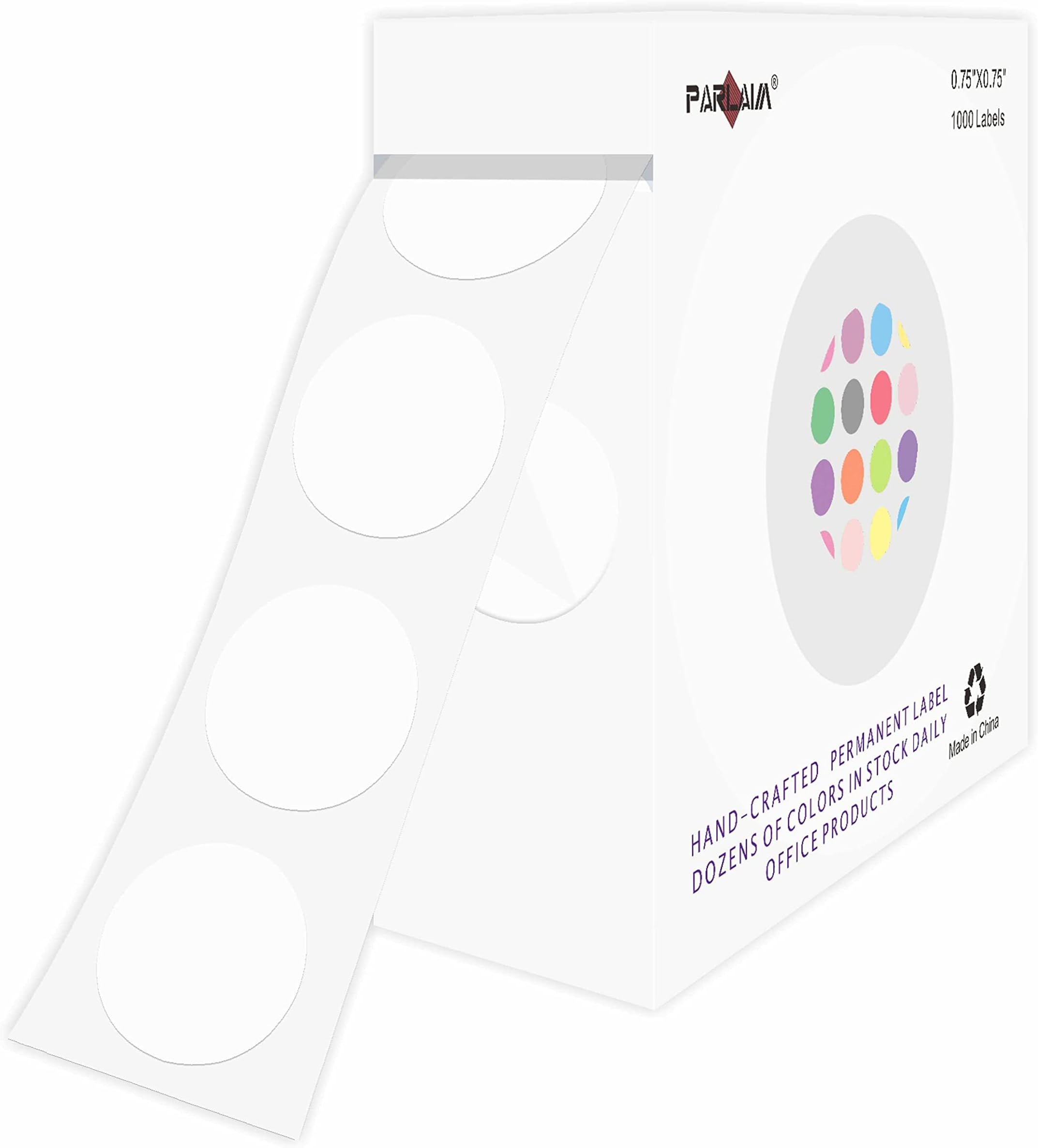 0.75" Round Color Coding Circle Dot Labels in Roll, 1000 Stickers per Dispenser Box, 3/4 inch Diameter for Office and Business, White