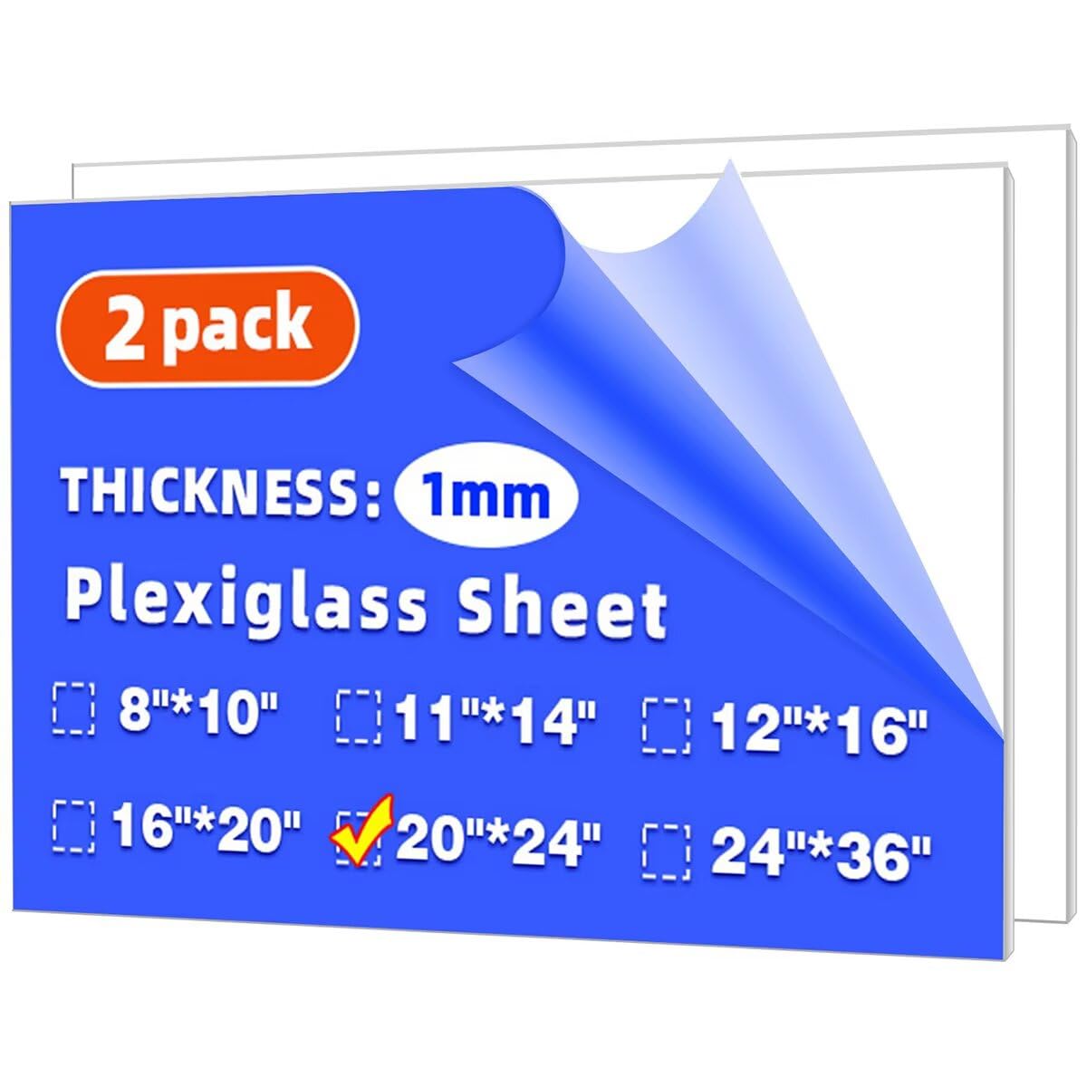 (2 Pack) 20" x 24" Plexiglass Sheets 1mm Thick, Clear Acrylic Sheets Panel Cut to Size Plexiglass Acrylic Board, Cut with Engraver, Power Saw or Hand Tools, No Laser Cut. 20" x 24" (2 pack) 1mm Thick (0.04")