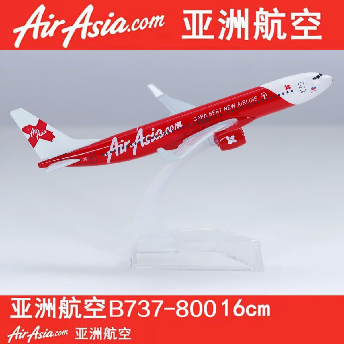 1/246 Boeing 16cm Aircraft Model B737 Red Asia Air Metal die-Casting Static Collection and Display Gift