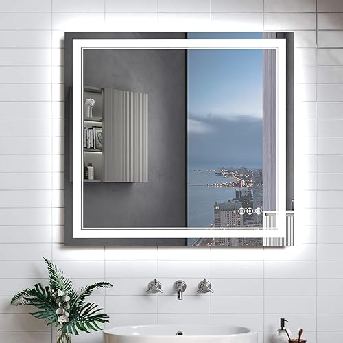 Miniatura 9 de Espejo de baño LED de 36 x 36 pulgadas con luces, espejo cuadrado iluminado para baño montado en la pared con amplia iluminación de 1 retroiluminado