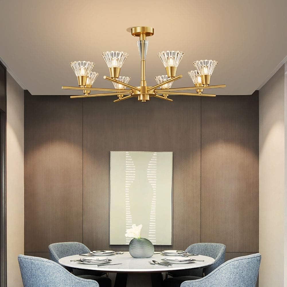 Crystal Chandeliers Vintage Classic Pendant Light Brushed Brass Modern Lighting Fixtures 6 Lights Ceiling Light Fixture for Living Room Bedroom Restaurant,Copper,12 Lights