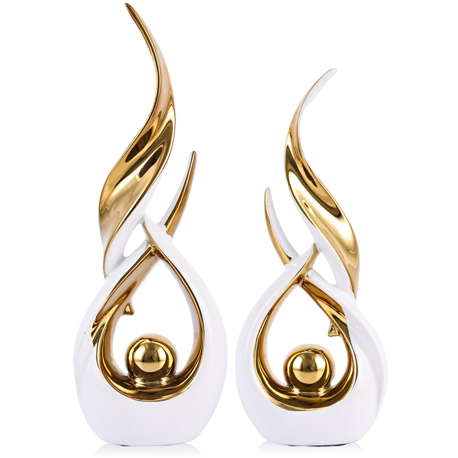 Set di 2 statue astratte in ceramica dorata, stile astratto moderno di metà secolo, decorazione per la casa, mensola da caminetto su mensola unica, divisorio per mobile TV, tavolo e tavolo da pranzo
