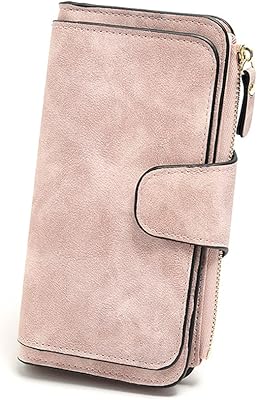 Surakey Women Wallet Leather Blocking Designer Trifold Card Holder Ladies Clutch with ID Card Purse Large Capacity Bag Gift, Pink