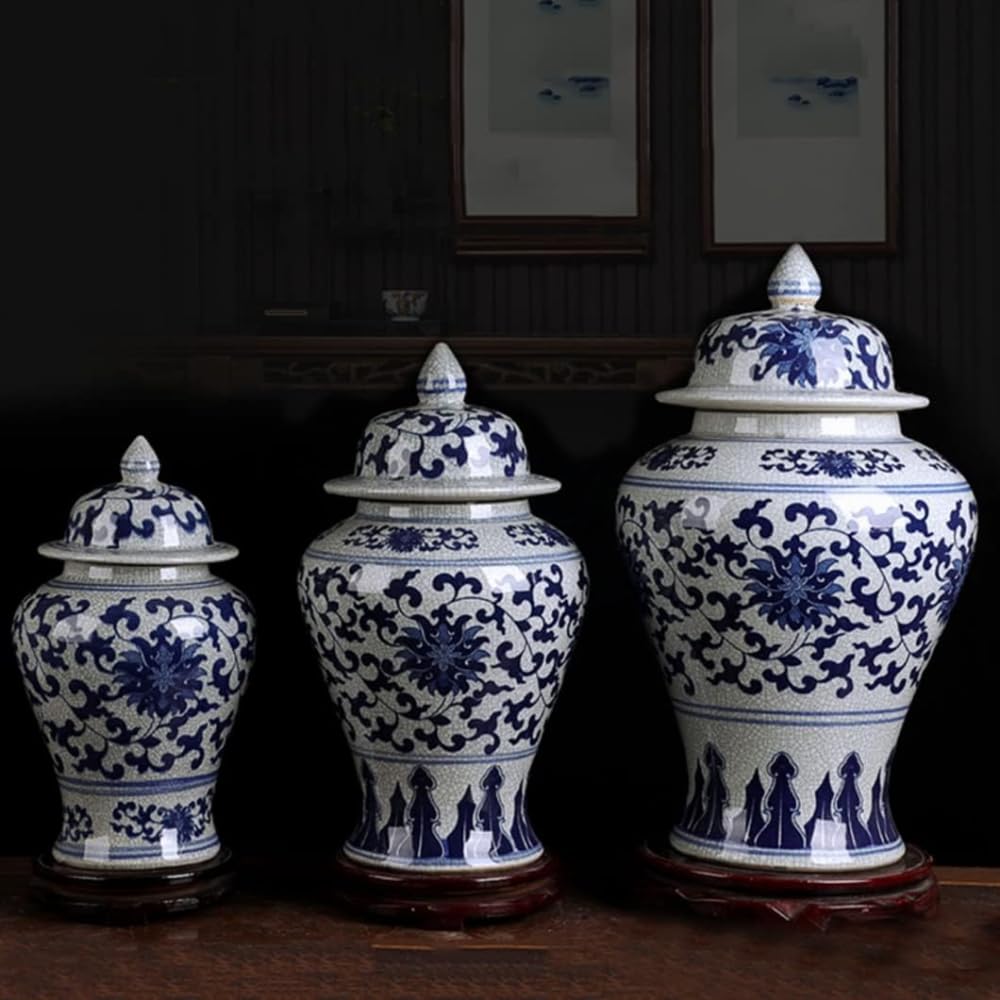 que Like niebieski i biały porcelanowy wazon na świątynię wszechstronny ceramiczny słoik do salonu, wystroju domu, biura-B ||duży