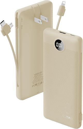 Cargador portátil con cables integrados y enchufe de pared de CA, cargador de batería USB C de 10000 mAh, batería de viaje, cargador de teléfono