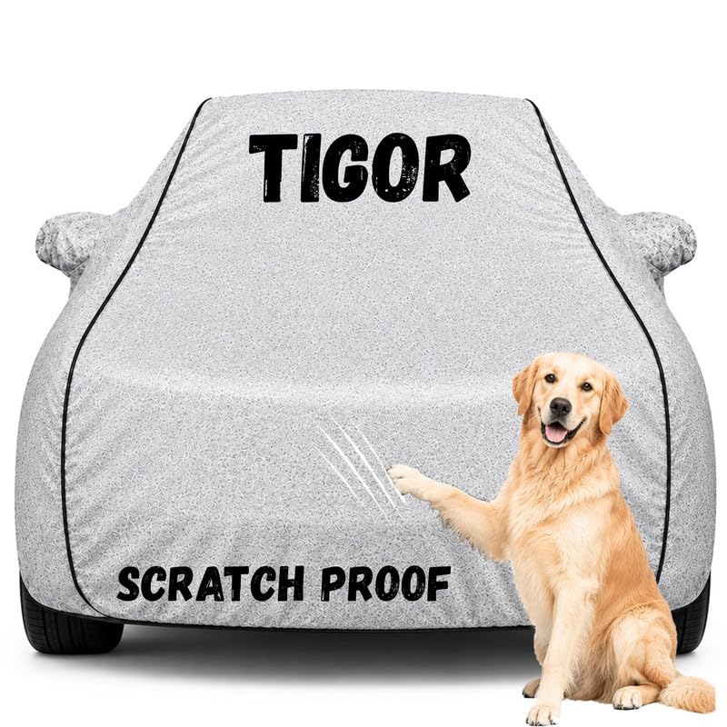 Image of Pure Fabric Silver 100% Waterproof Tigor Car Cover | Polyester Car Body Cover for Rain & Sun | UV Protection, Dustproof, Scratch Resistant, Windproof, Heat Resistant, Custom Fit