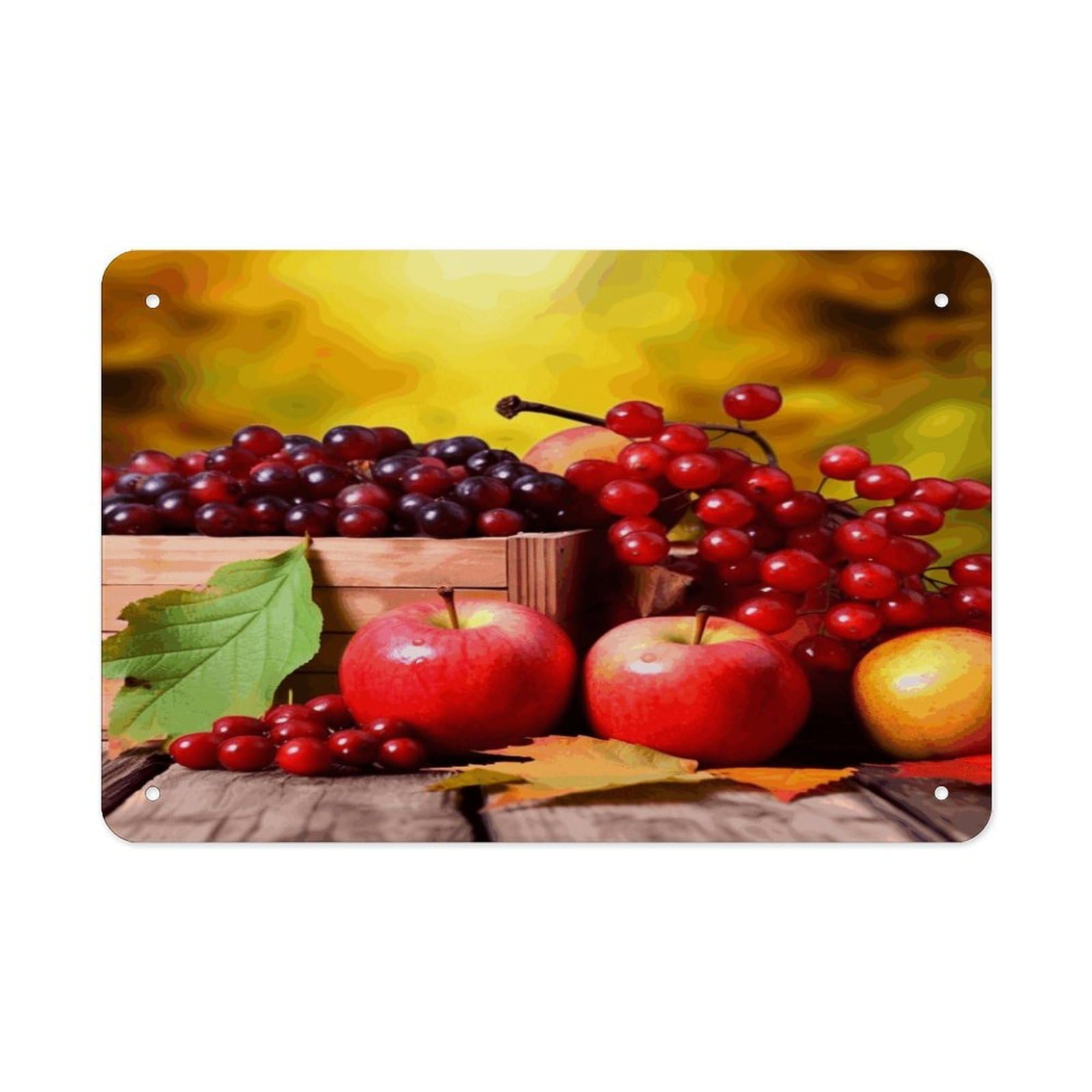 Fall Red Leaves And Fruits Wall Art Metal Signs Tin Sign