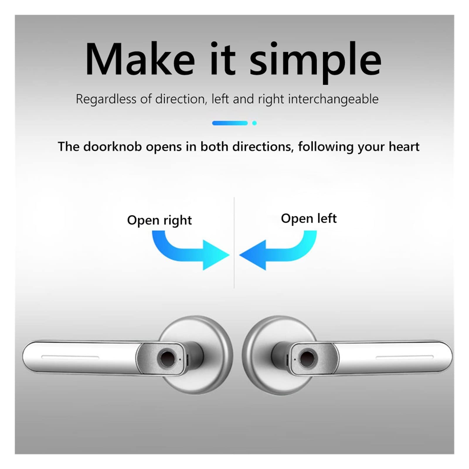 Serrure connectée, Poignée de serrure de porte d'empreintes digitales Rechargeable par USB anti-vol entrée de sécurité biométrique électrique intelligente sans clé avec 2 clés maison intelligente,Con