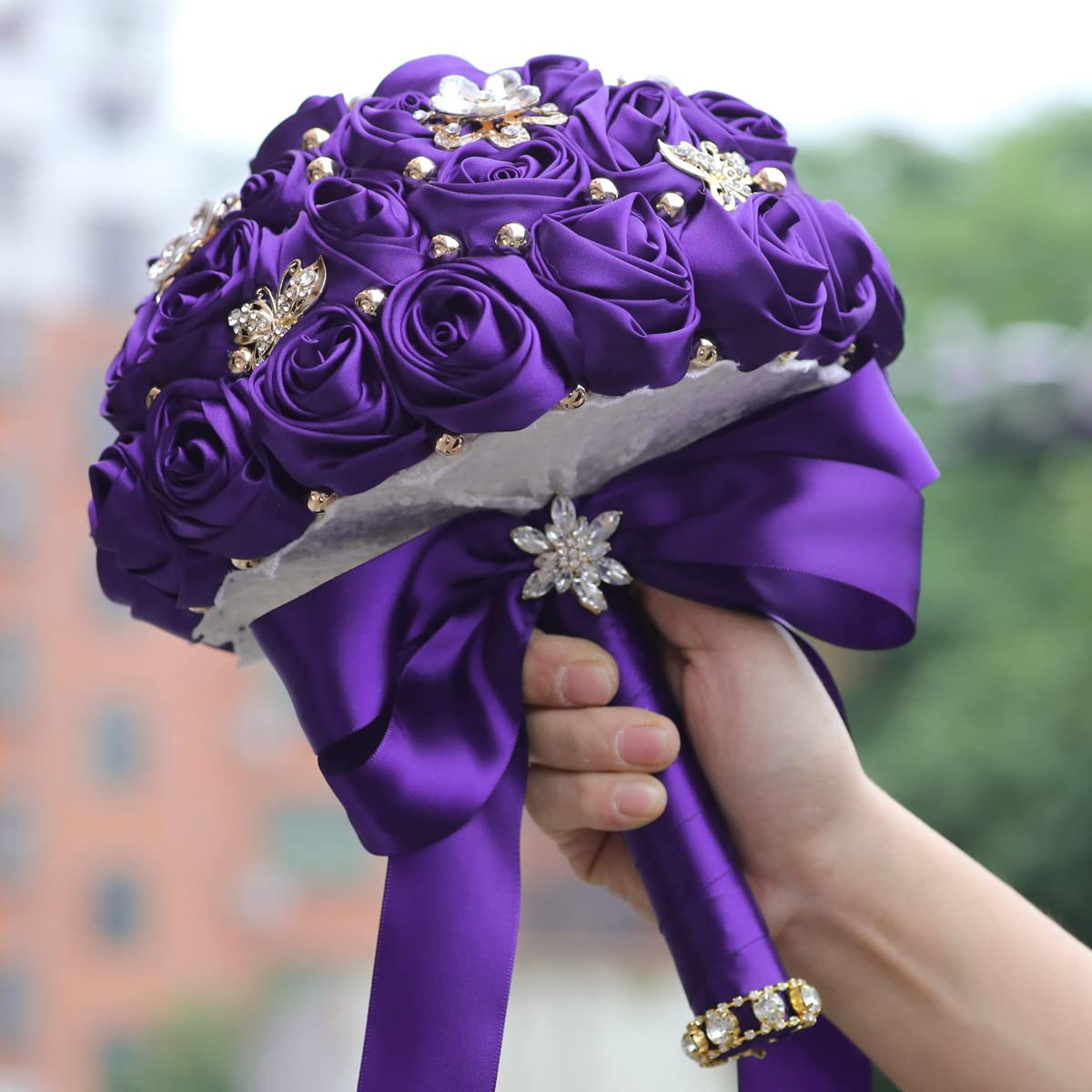 Amazon.com: Namzi Bridal Holding Wedding Bouquet Bridesmaid Satin