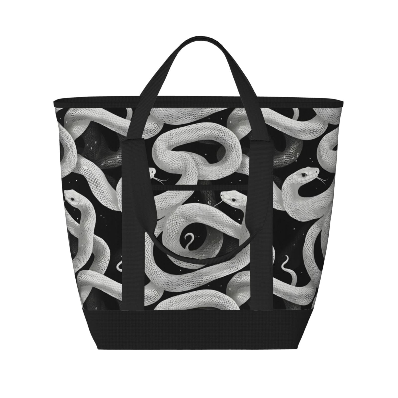 Grand sac isotherme doux au design imprimé serpent blanc élégant
