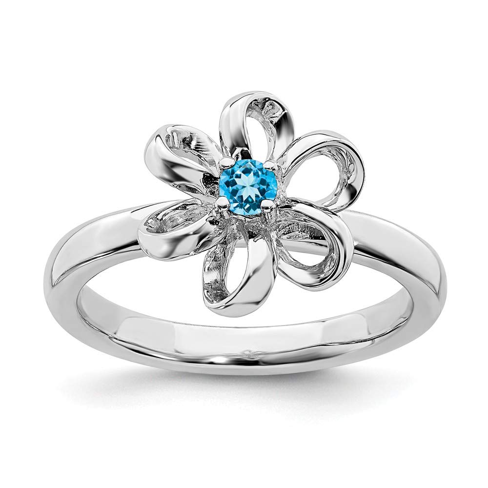 Sterling Silver Stackable Expressions Polished Blue Topaz Flower Ring