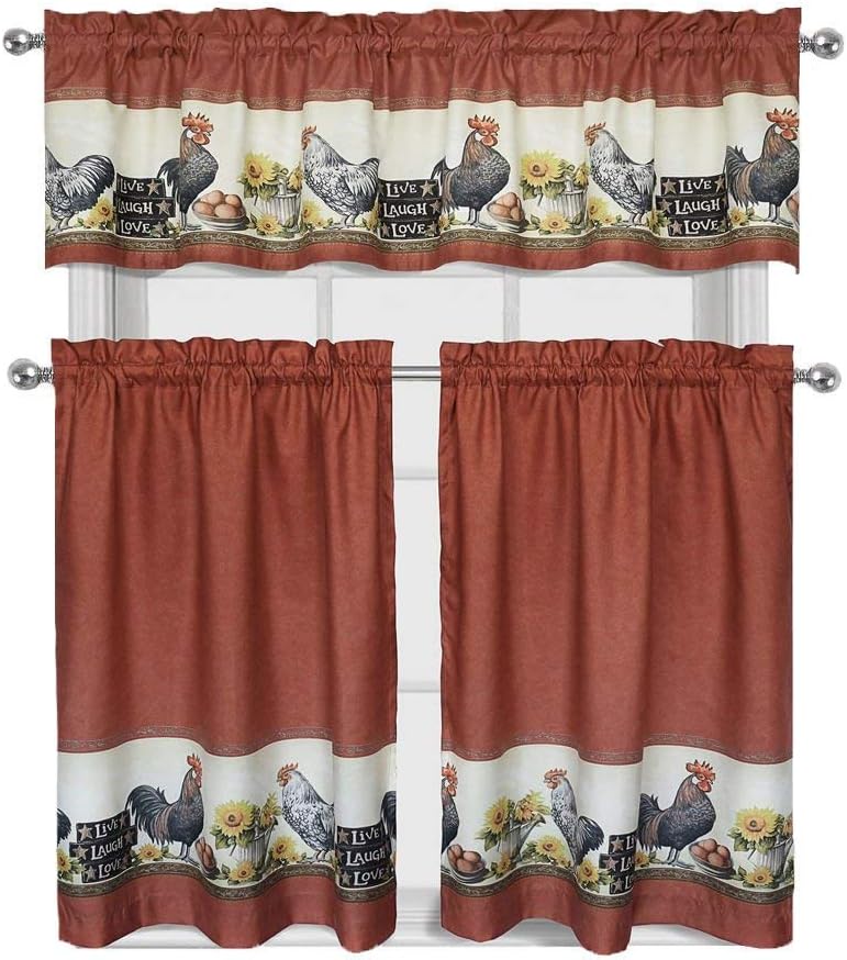 Decotex3 Piece Window Treatment Kitchen Curtain Tier & Valance Set (36" Tier Set, Rooster)