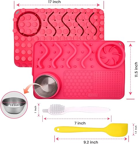 Miniatura 4 de ZILLY Tapete de silicona para lamer perro con ventosas de alimentación lenta y rompecabezas, reductor de ansiedad y aburrimiento (rosa, grande de 17