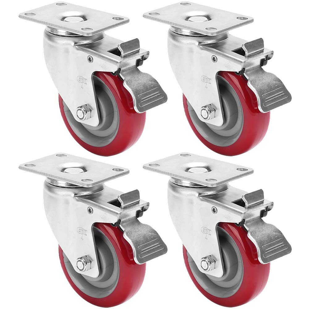 GBRJUYF Heavy-Duty Transport Casters 500kg Load Capacity 4 Universal Rubber Polyurethane Wheels with 360° Rotation and Brakes Perfect for Heavy Equipment and Furniture Mobility