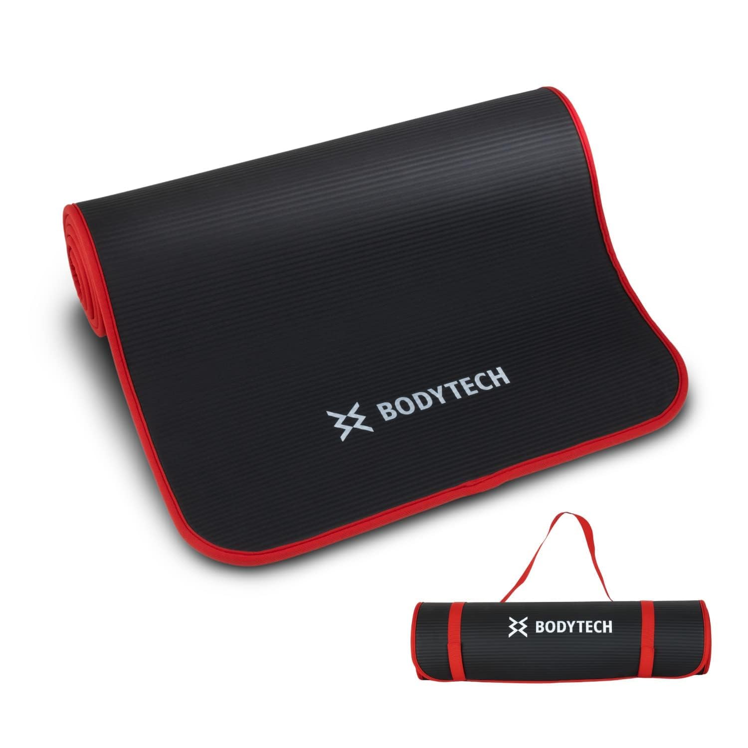 BODYTECH Exercise yoga mat with edge protection and extra wide 27 6 inches 0 42inch thick Black Red