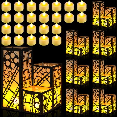 Image of Rossesay 24 Pcs Movie Night Party Decorations Movie Theater Centerpieces 3 Size Lighted Paper Lantern with LED Candle for Theater Themed Party 3D Table Decorations Wedding Birthday Centerpieces