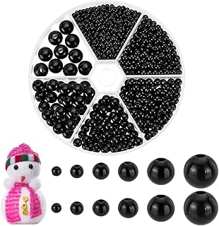 PH PandaHall 1070pcs Black Round Beads, 6 Sizes Smooth Spacer Beads ABS Plastic Pearl Beads Satin Luster Craft Beads for B...