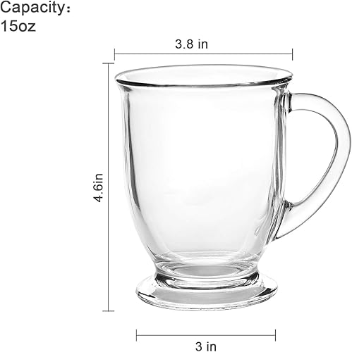 Miniatura 2 de Tazas de café de vidrio de 15 onzas / 15.2 fl oz, tazas de café transparentes con asas, perfectas para café con leche, capuchino, café expreso, té y