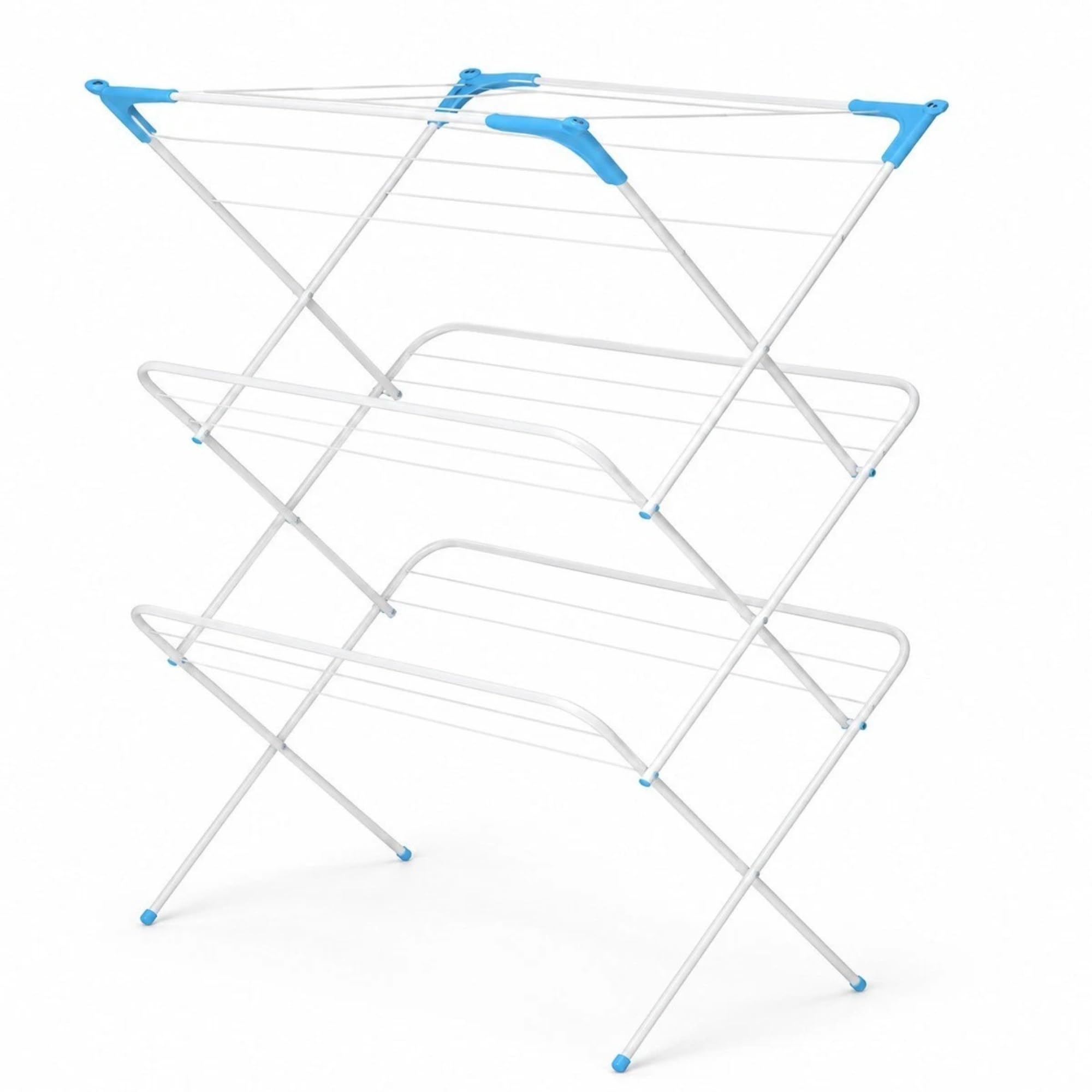 BURAKH 3 Tier Folding Clothes Airer, 18 Line Laundry Drying Rack with 14m Drying Space, Freestanding Concertina Clothes Horse for Indoor & Outdoor Use, Foldable White Powder Coated Iron Airer (White)