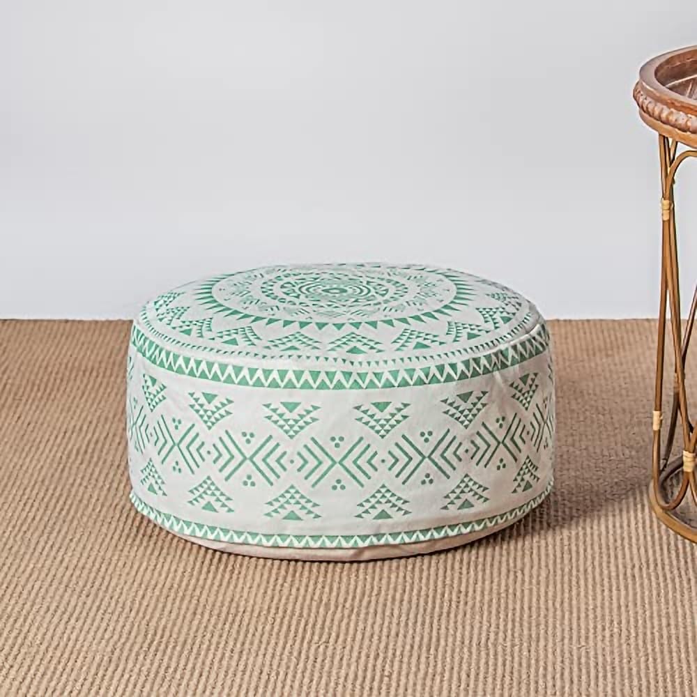 MOCOFO Kolorowy geometryczny okrągły pokrowiec otomana w stylu boho niewyściełana z uchwytem, dekoracyjny podnóżek do salonu sypialni patio (zielony, 45 x 45 x 20 cm)