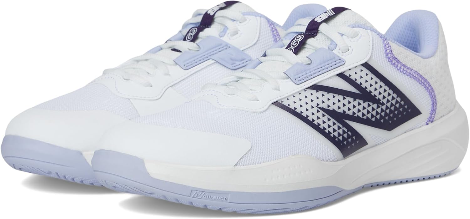 New Balance Men's 696 V6 Hard Court Tennis Shoe, White/Grey/Dusk Shower, 14 Wide