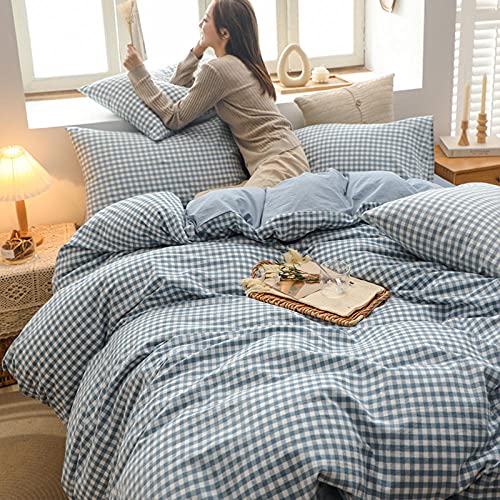 funda de edredón almohada Juego de fundas nórdicas para ropa rejilla pequeña, color azul cielo para dormitorio de adolescente, niño, apartamento, textiles para el hogar, sábana plana de 150 * 200cm