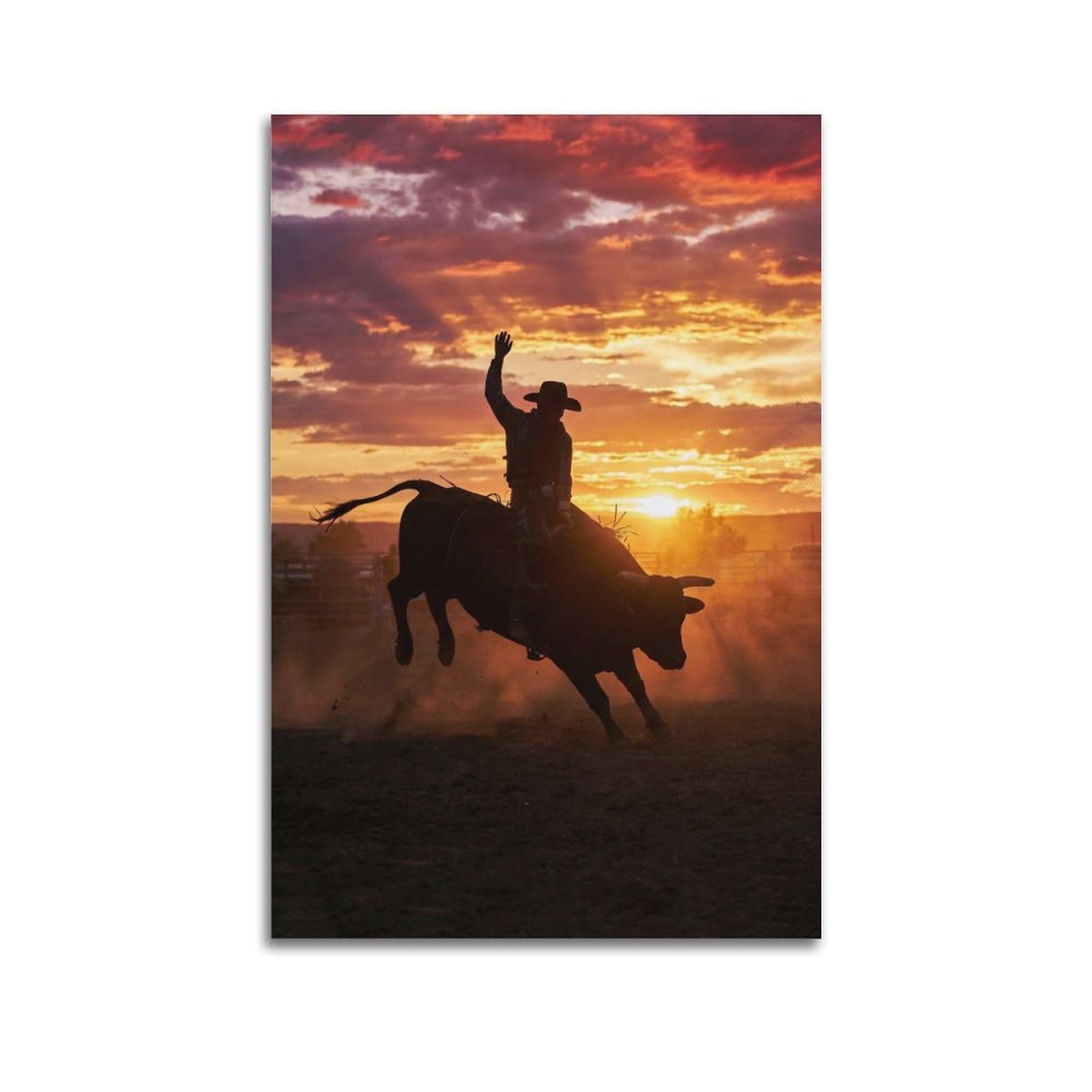 XKUGA Bull Riding Rodeo Poster Crimson Victory Western Sports Modern Decorative Canvas Prints - Ideal Wall Art for Family, Man Cave, Game Room, Boys & Girls Bedroom 20x30inch(50x75cm)