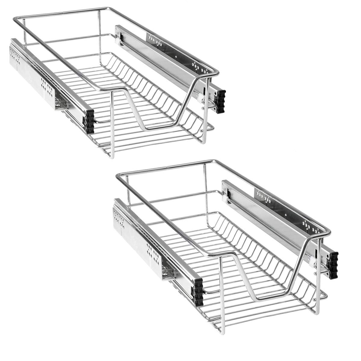 HENGMEI 2 Stück Küchenschrank Teleskopschublade 30cm Schrankauszug Ausziehbare Ablage Küchenschubladen Organizer Küchen Regal Korbauszug Schlafzimmerschublade Vollauszug 20kg Belastbar, Silber