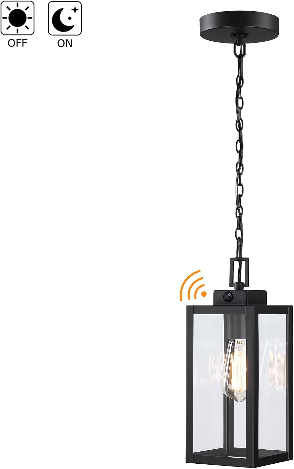 13 Inch Outdoor Pendant Light Dusk to Dawn Hanging Porch Light for Entrance Front Door Photocell Pendant Lights for Porch Dusk to Dawn Hanging Lantern Steel and Glass,E26