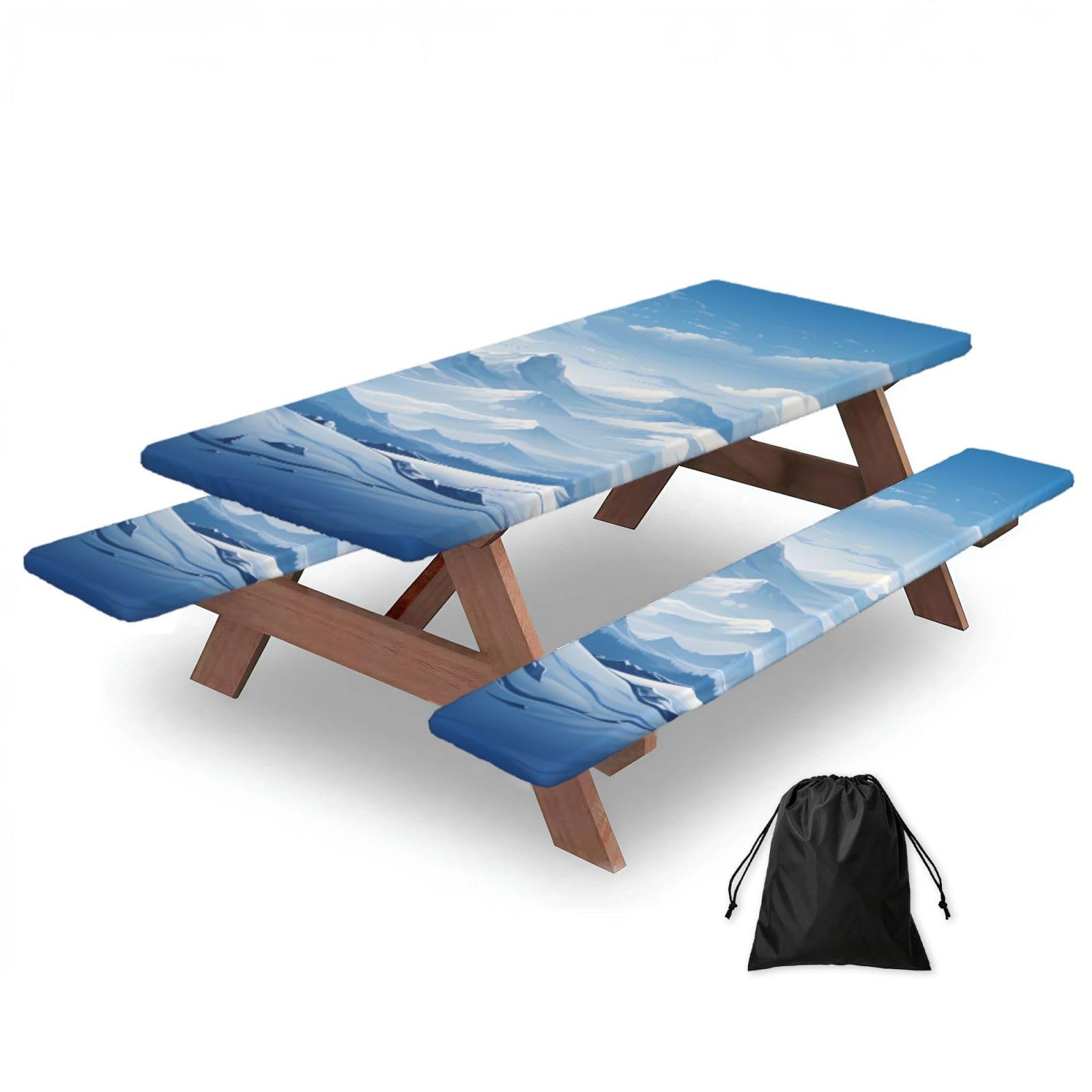 Mantel elástico para mesa de picnic con paisaje nevado ideal para almuerzos en el camping