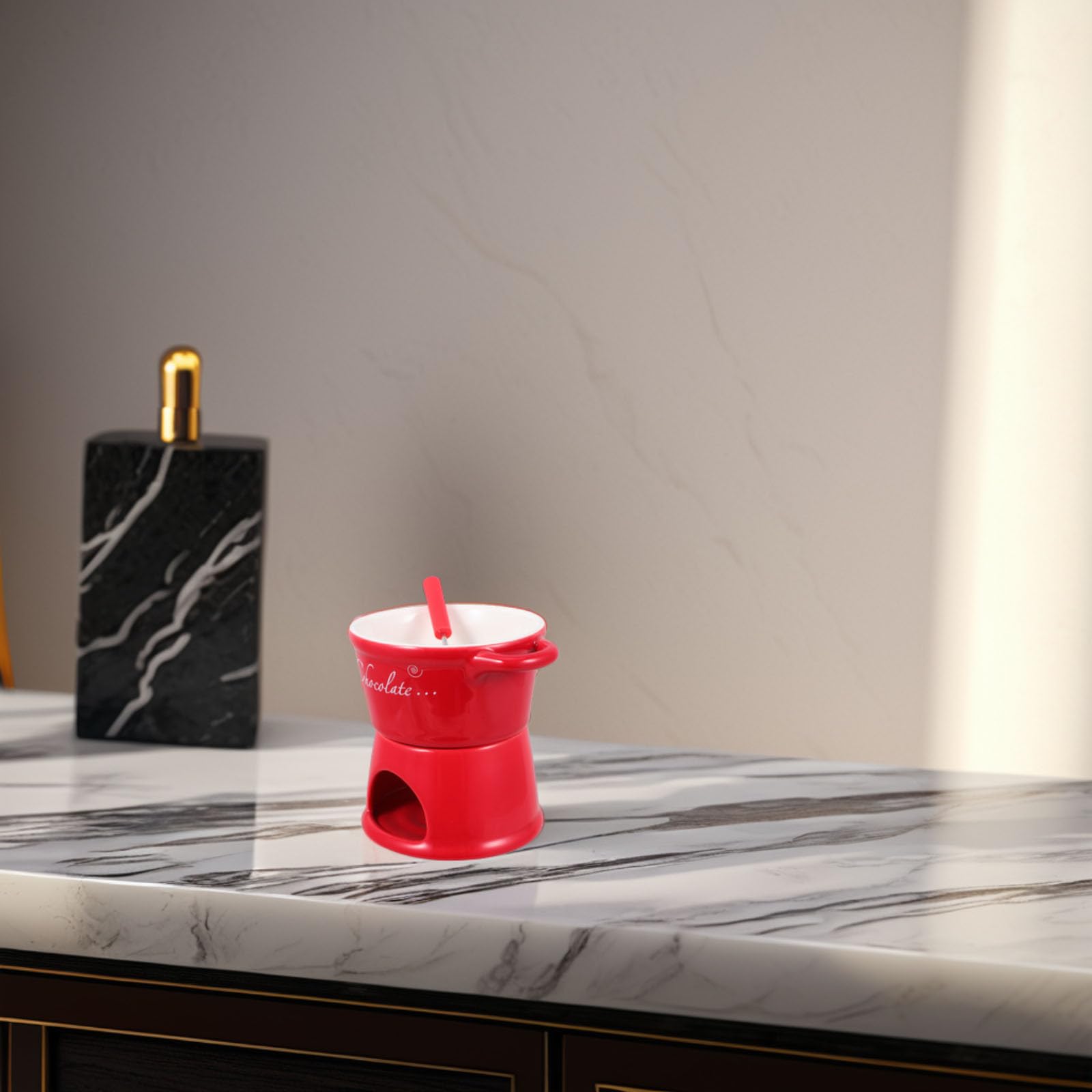 BETOOKY Pentola per Fonduta in Ceramica Rossa per Cioccolato e Formaggi
