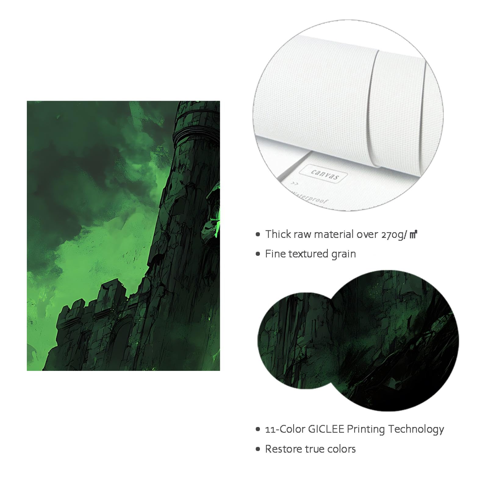 TOANGWALL Fantasy Neuheit Halloween Druck auf Leinwand Wandkunst Surreal Grün Spuk Haus Schädel Schloss Poster Bild Malerei für Bar Dekor 70x100cm Innenrahmen