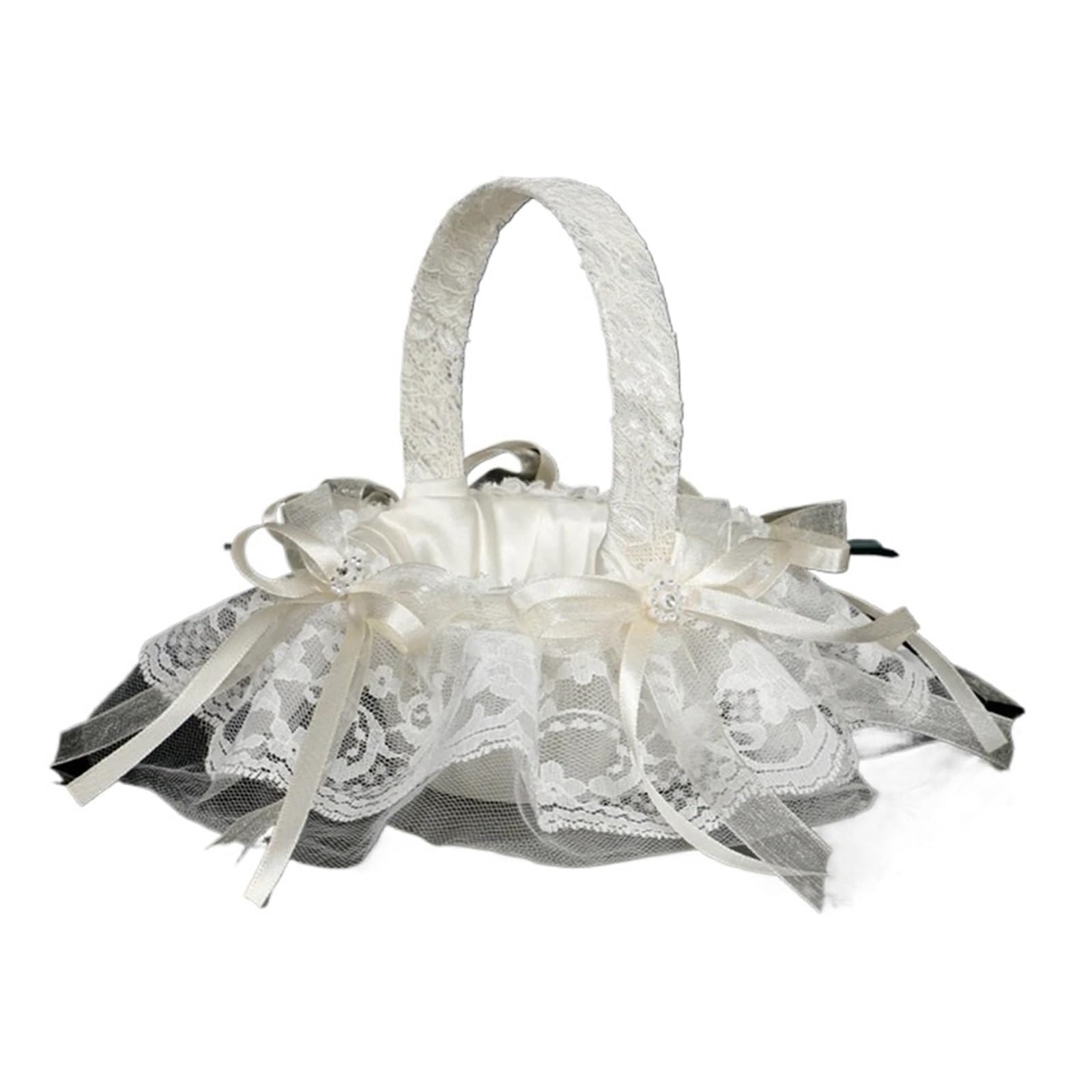 Wedding Petal Confetti Basket, White Lace Flower Basket for Wedding Ceremony Hand Held Decoration(White2)