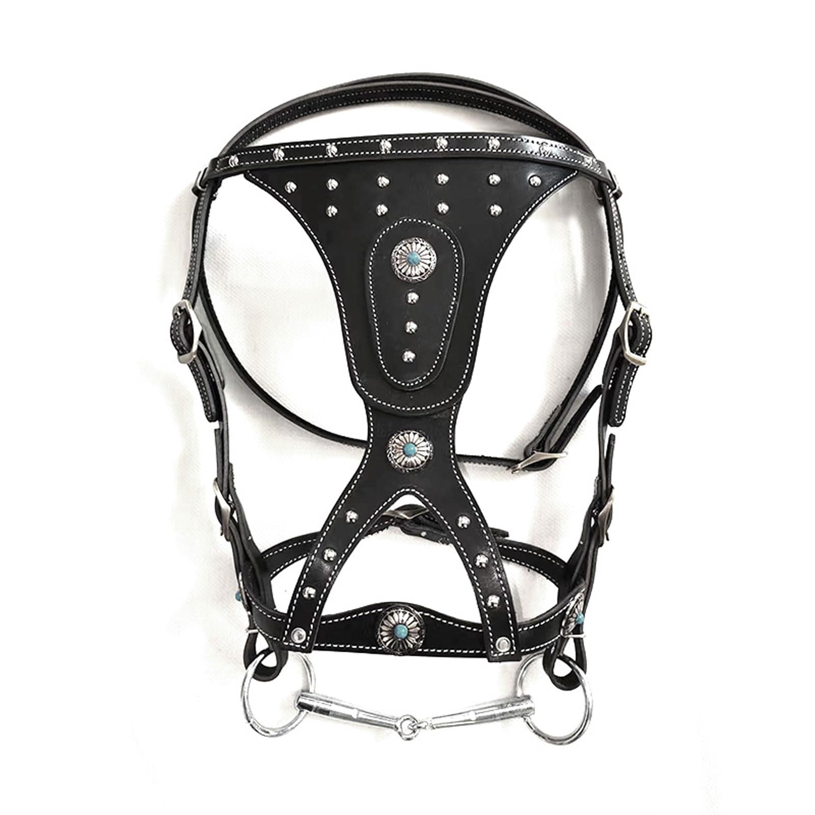 Cabeza de jaula de nylon pesada ajustable, Brida de caballo Anatomical Show, cabeza de potro, piel de vaca pura, remache, rojo/negro, 1,4-1,6 m(Schwarz)