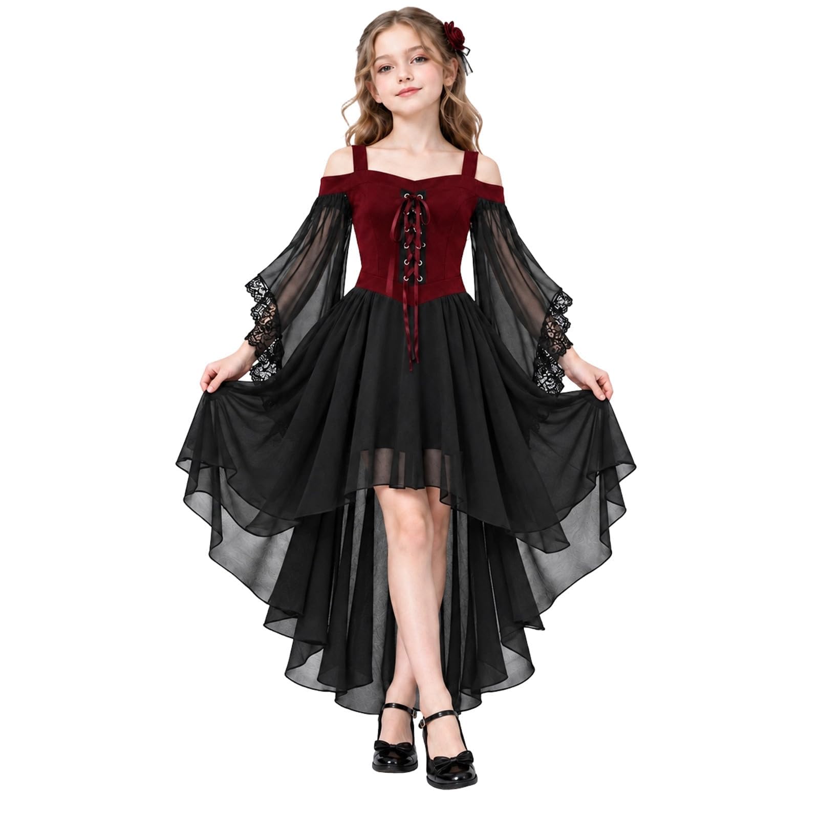 Vampire Costume Gothic Kids Outfits Chiffon Dress Outfits for Age 7 To 12