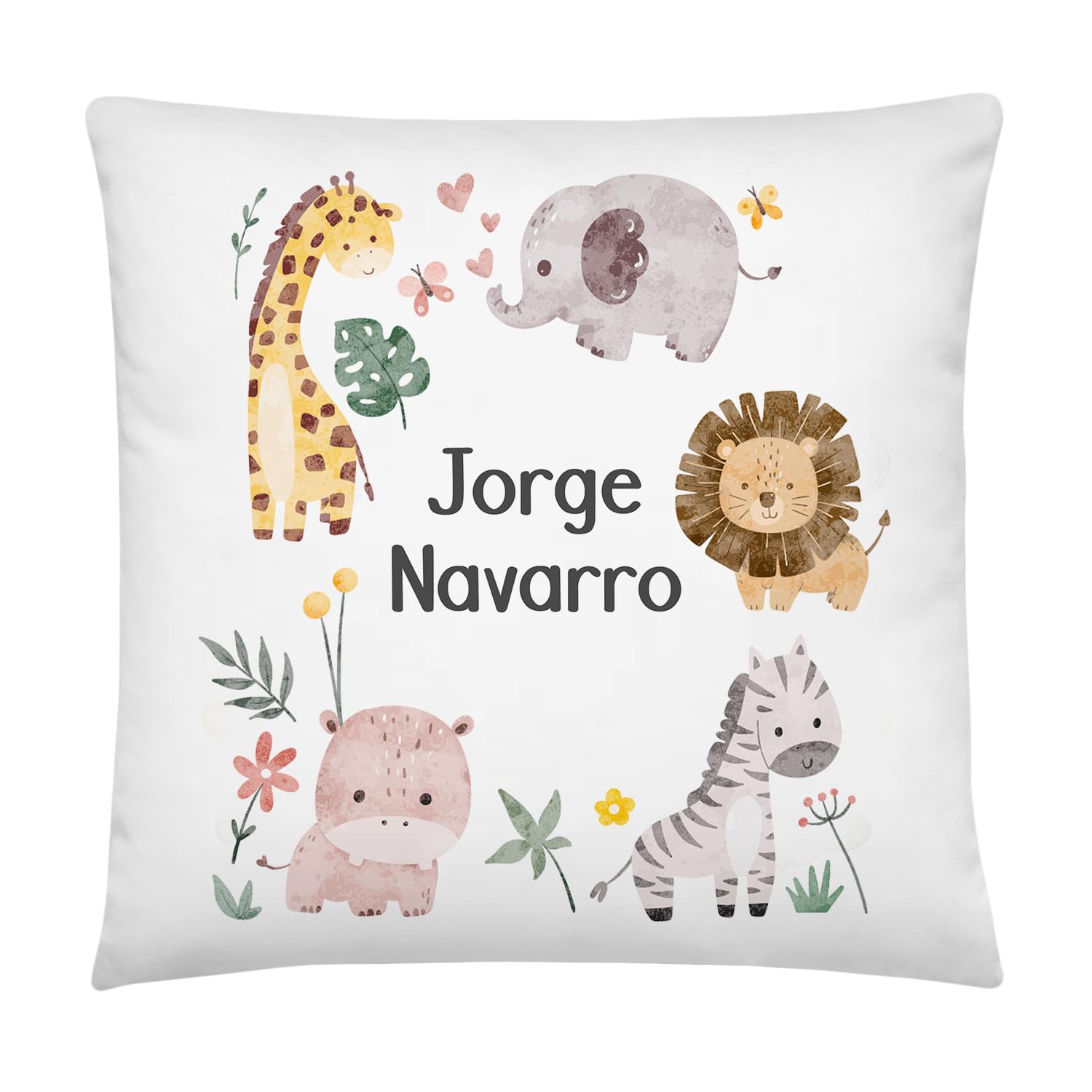 Cojin Infantil Personalizado con Nombre - Almohada niños 2 años - Cojin Infantil guarderia - Regalos Infantiles para el Cole - Almohada 40X40 cm - Animalitos Selva