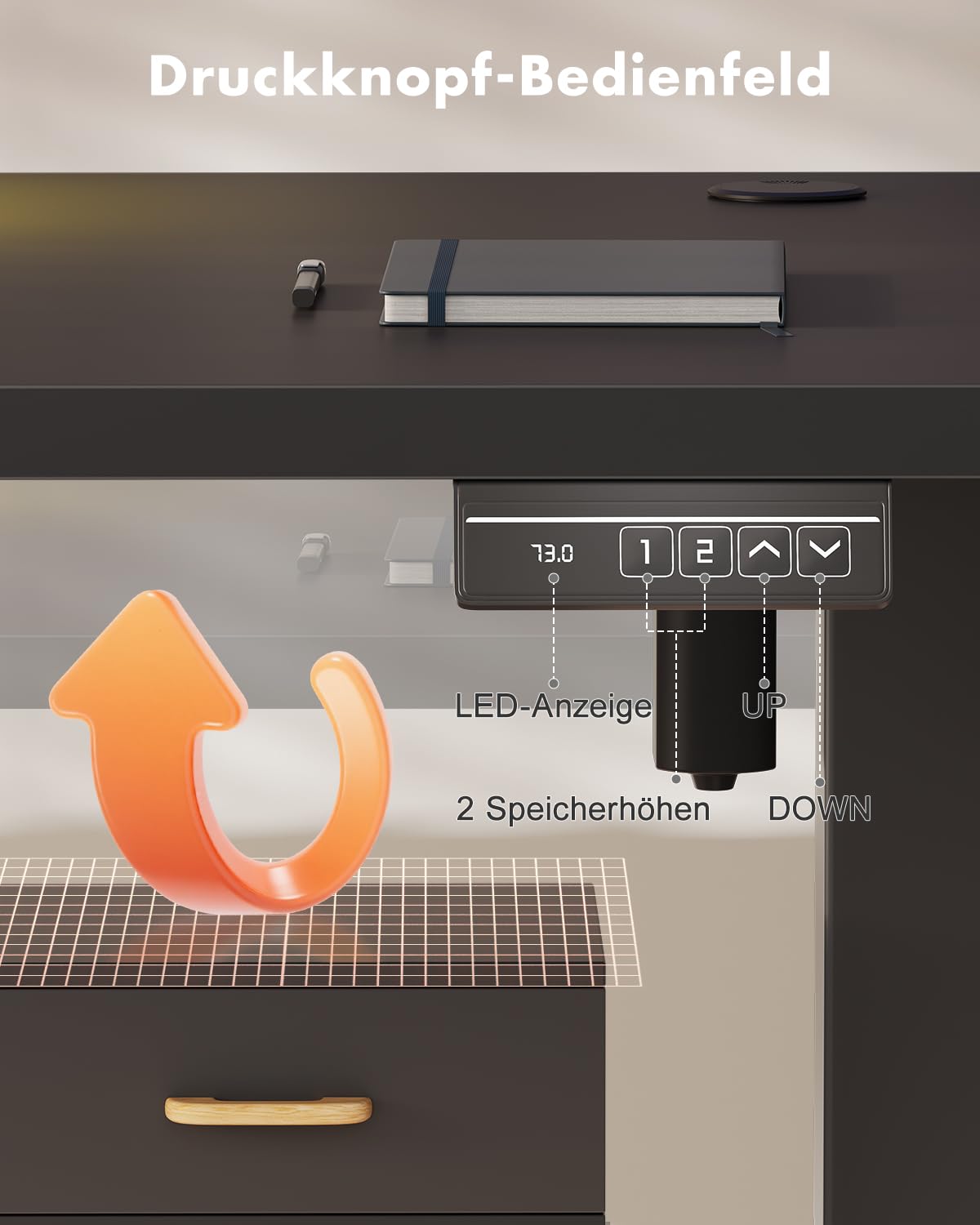 Airfish Höhenverstellbarer Schreibtisch 160 x 70cm mit Monitorständer | Schreibtisch Elektrisch mit LED Beleuchtung,Computertisch für Home Office und Gaming,Schwarz