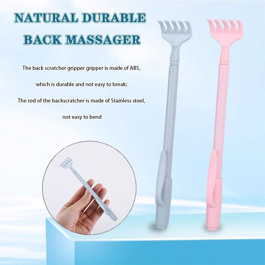 Tragbarer Kleiner Rückenkratzer, Einziehbares Reisemassagegerät, Kreatives Juckreizmittel In Stiftform, Edelstahl + ABS(Pink Color,18-40.5cm*2)