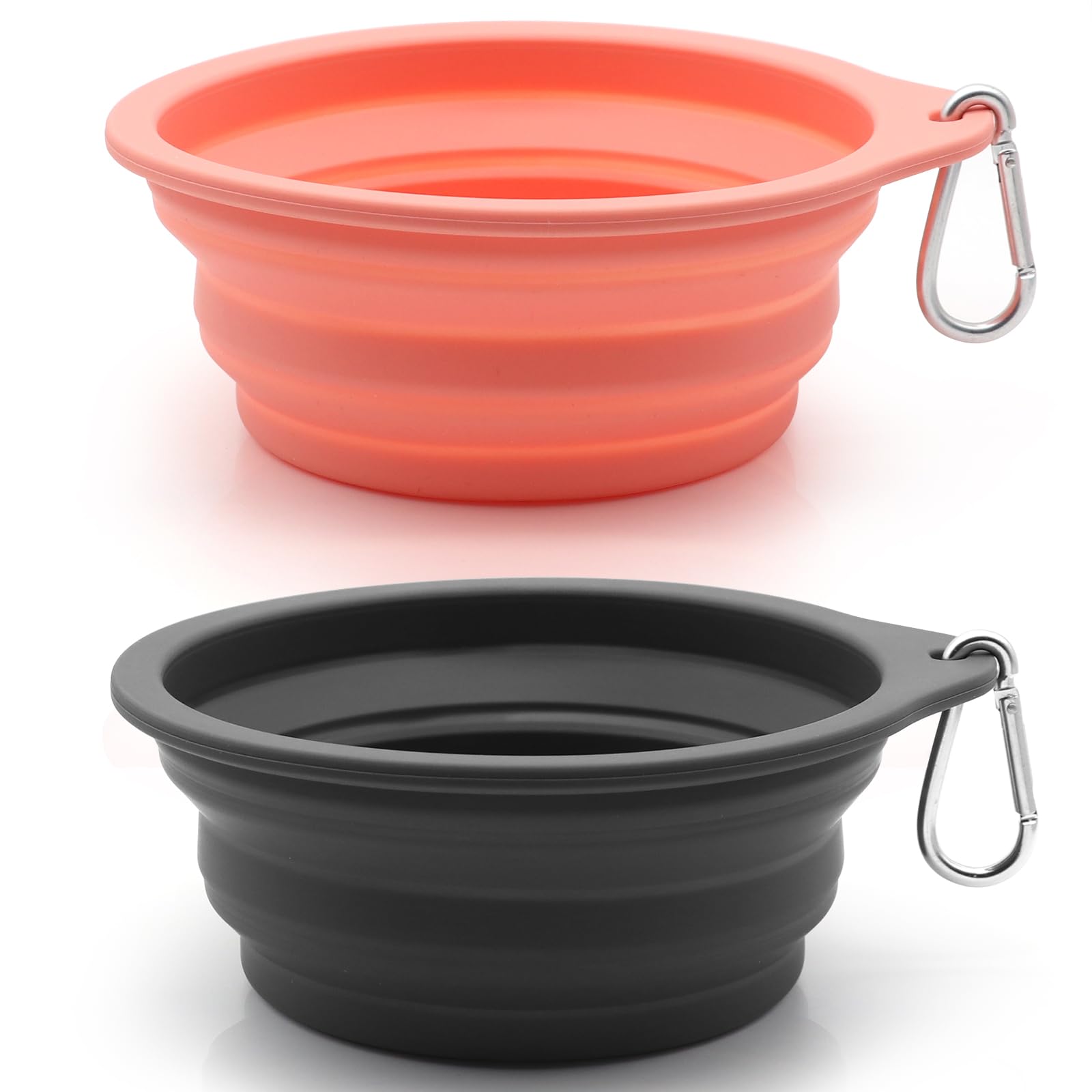 SLSON 2 Pack Dog Collapsible Bowl Large Portable Dog Bowl Pet Feeding Bowl Dog Food Water Bowl Pet Travel Bowl with Carabiner for Pet Indoor and Outdoor Activity (Grey + Pink) — image 1