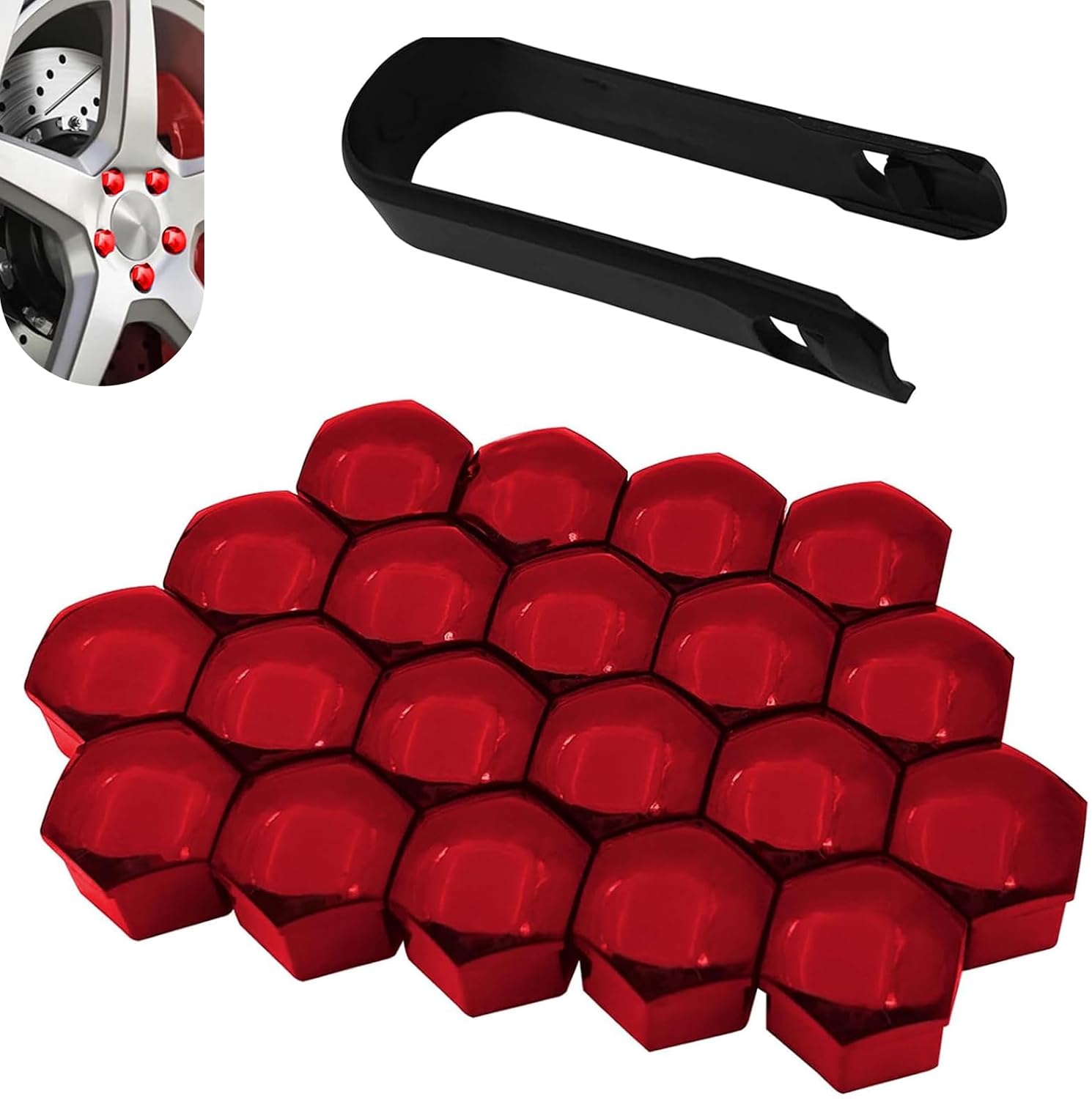 Shakas 20 PCS Wheel Nut Caps, Hexagonal Tire Nut Rust and Dust Protection Cover, Plastic Housing Wheel Center Bolt Anti-fading Decorative Cover with Removal Tool, for Most Cars Trucks (Black # 19 mm)